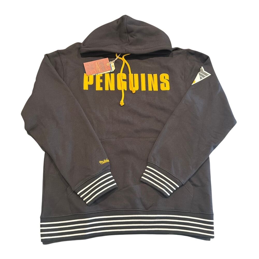 NWT Mitchell & Ness Pittsburgh Penguins Playmaker Fleece Hoodie Black Mens Large